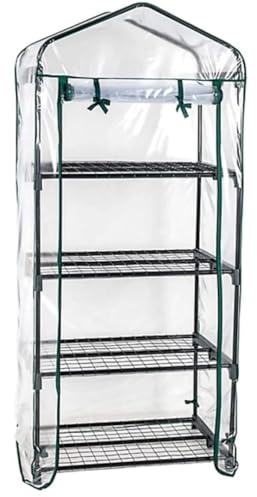 Invernadero Portátil 69x49x160 cm con 4 Baldas – Estructura de Acero y Cubierta de PE o PVC – Disponible en Verde, Blanco y Transparente – Ideal para Terrazas, Jardines y Balcones (Transparente)