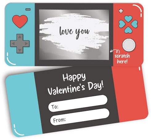 Gevinna 36 Pack Scratch-Off Game Console Valentines, DIY Hidden Message Valentine Cards & Love Coupons for Kids, Teens, Friends, Teachers, Gamers & Adults, Video Game-Themed Classroom Exchange Cards