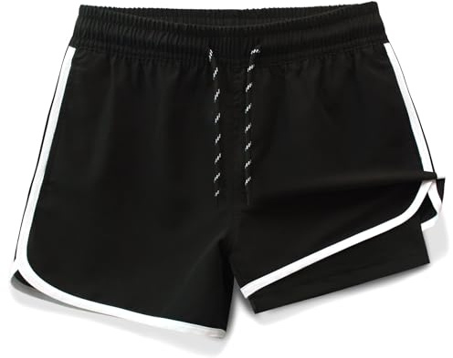 MEILONGER Short de bain 2 en 1 pour garçons et filles - Séchage rapide - Maillot de bain avec compression - Cordon de serrage réglable
