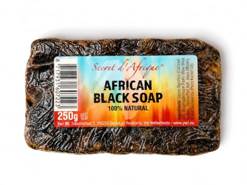 Africain Black Soap 100% Naturel Savon Noir 250g | Beurre de Karité Brut, Huile de Coco, Cendres de Cosse de Cacao, Huile de Palme, Soin Corps et Visage