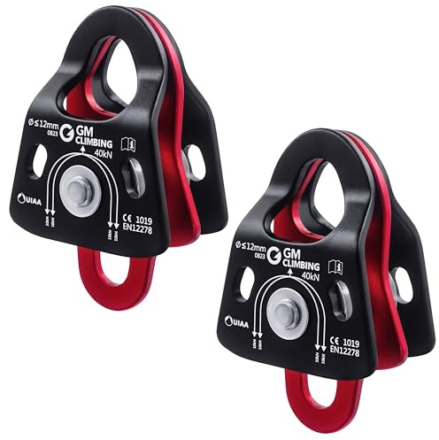 GM CLIMBING 40kN Micro Double Pulley Prusik Minding Ball Bearing UIAA CE for Progress Capture System Rigging Hauling Rescue Arborist Tree Climbing (Pack of 2)