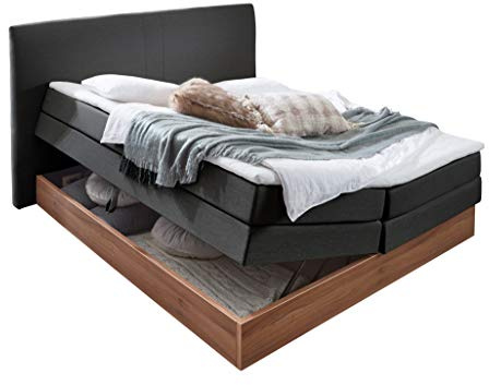Atlantic Home Collection Stauraum Boxspringbett Michel, 7-Zonen Taschenfederkernmatratzen, Härtegrad H3, Anthrazit, 180 x 200 cm