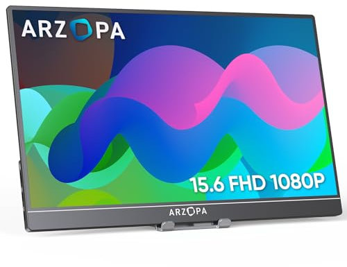 ARZOPA Portable Monitor, 15.6 Inch 1080 FHD Portable Monitor with External HDR Eye Care Screen and HDMI/Type-C/USB-C, for Laptop/PC/Mac / PS4 / PS5 / Xbox