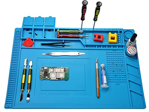 Premium Heat Resistant 932°F Silicone Soldering Mat, Large Anti Static Magnetic Electronic Repair Work Mat for BGA and Gun Soldering Iron, Workbench, Cell Phone Laptop Repair, 17.7'' *11.8 ''