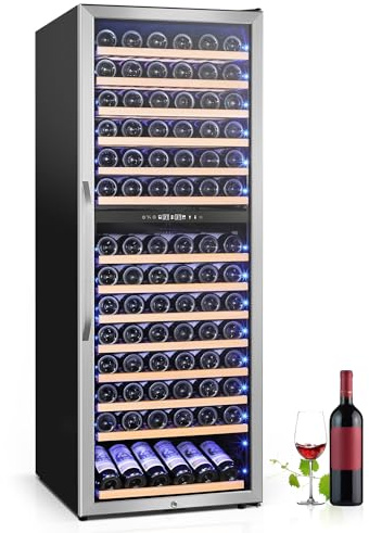 Velivi Wine Fridge Freestanding Dual Temperature Zone, Wine Cooler Refrigerator for 154 Bottles, 24 Inch Wide Large Wine Cooler with Professional Temperature Control System, Quiet Operation