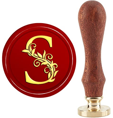 CRASPIRE Sello de Cera Iniciales S, Sello de Sellado Clásico Vintage de 30.(039) in/1.18 Pulgadas, Sello de Sellado de Cabeza de Latón Extraíble con Mango de Madera para Regalo, Invitaciones