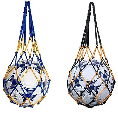 TENGYIF Tragbares Basketball Ballnetz, Orange-Schwarz-Blau, Mehrfarbig, Stash Tasche, Tragbarer Griff, Pullover, Weich, 2 Stück