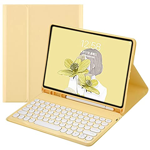 Disonbeir Keyboard Case for iPad A16 2025 (11th Gen,11)/ iPad 10th Generation 10.9 2022 Case with Cute Round Key Color Keyboard Wireless Detachable BT Keyboard Cover (Yellow)