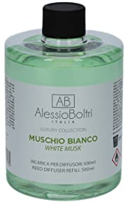 Ricarica per diffusori luxury AB AlessioBoltri 500 ml, profumazione Muschio Bianco