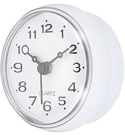 PATIKIL Impermeabile Bagno Orologio, Mini Rotondo Parete Orologi con Aspirazione Coppa per Doccia Cucina Casa Decorazione, Bianco