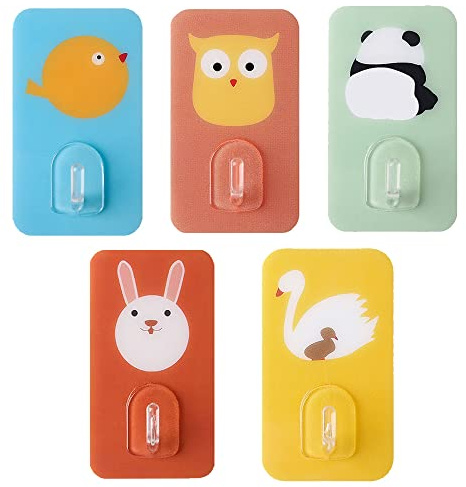 YUEYIXII 5 Pcs Cartoon Self Adhesive Hooks Free Nail Wall Hooks | Cute Animal Hooks Stick on Hooks Strong Wall Hanger for Kids Hanging Clothes Coat Towel Key Bag Home