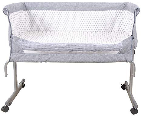 2-i-1-babysäng med rullar, madrass, sidosäng baby och fristående barnsäng, musik och leksak för resårsäng nattduksbord, babyspjälsäng, vikbar, spjälsäng, nät (96 x 57 x 77 cm)
