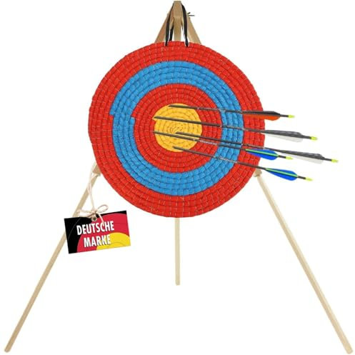 Stronghold Strohzielscheibe - 50x50x5cm + Ständer im Set Zielscheibe Bogenschießen für Kinder und Erwachsene Bogensport Schießscheibe für Pfeil und Bogen (Scheibe blau/rot)