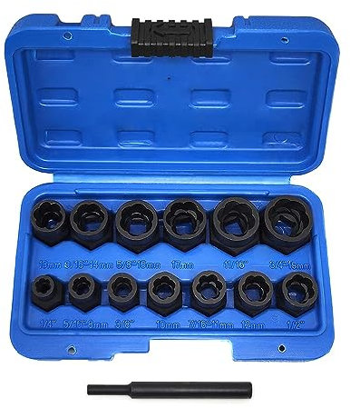 JEUCLEL 14 st skruvmutteruttag set – 3/8 tum enhet skadad mutterlåsborttagare utsugare – rostad och envis låsningsmutterborttagningsverktyg kit mittenstans