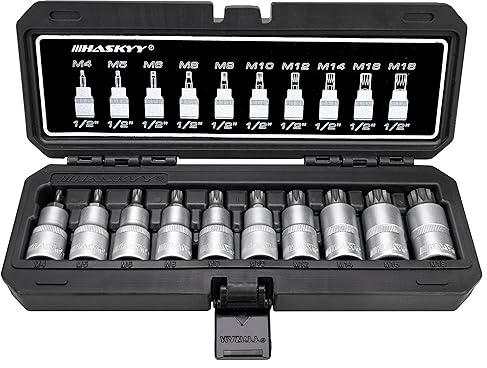 Jeu de douilles XZN à denture multiple pour clé à cliquet de 1/2 - Ensemble de 10 embouts M4, M5, M6, M8, M9, M10, M12, M14, M16, M18