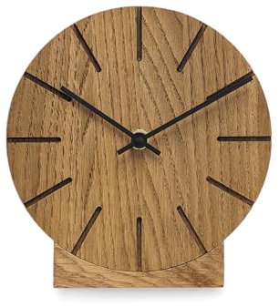 Natuhr Wanduhr Tischuhr Eiche Holz - Boom - geräuscharm Massivholz Design ø17 cm (Eiche dunkel geölt Schwarze Zeiger, Funkuhrwerk)