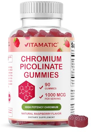 Vitamatic Chromium Picolinate 1000 mcg - 90 Gummies - High Potency Chromium - Raspberry Flavor