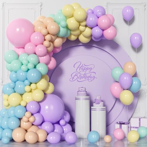Unisun Globos Arco Iris Pastel, 130 Piezas Globos Multicolores Macaron Kit Arco Guirnalda, 5/10/12/18 Pulgadas Globo Surtidos para Mujeres Niñas Bodas Nupcial Fiesta Cumpleaños Decoraciones