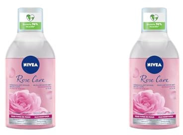 NIVEA Skin Breathe Démaquillant Biphase Micellaire Eau de Rose 400 ml, nettoyant visage tonifiant et purifiant, démaquillant waterproof délicatement parfumé (Lot de 2)