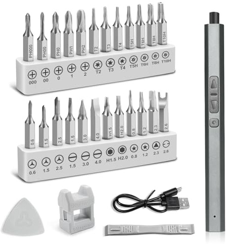 DTD 30 en 1 Destornilladores Eléctricos Juego 3 velocidades de par de giro con LED Destornillador Eléctrico Magnético de Precisión para Phone, Ordenador Portátil, Gafas, Relojes