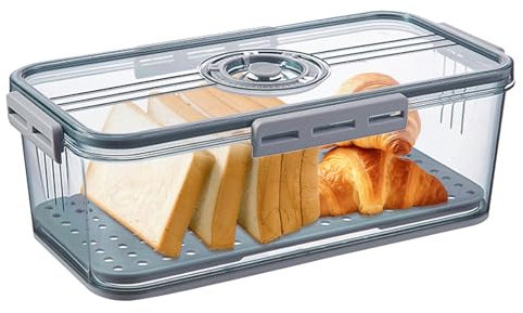 DAWRIS Bread Bin, Bread Storage Container Airtight Bread Box for Kitchen Countertop Airtight Time Recording Bread Box with Lid Food Storage Container for Bread,Toast,Scone,Pastry,Cookies,Veggie(Gray)