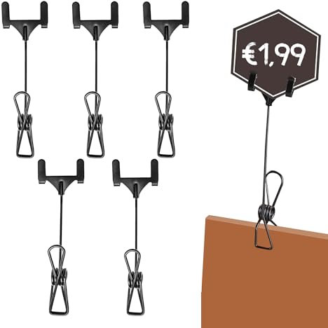 Fotohalter mit Klammern, Kartenständer Metall, Clip für Memo, Photo, Preisschilder und Tischnummer, Fotoaufsteller Schwarz, Postkartenhalter, Zettelhalter, Tischkartenhalter, Kartenhalter, 5 Stück