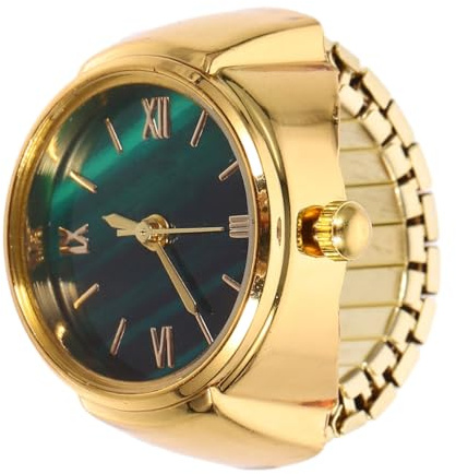 VALICLUD Mini Green Watch Finger Ring Novelty Watches Hands Roman Numeral Waterproof Tiny Mini Small ES for Men Jewelry Zinc Alloy Golden
