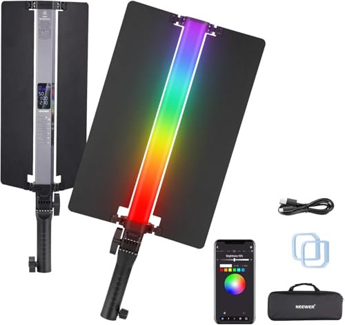 NEEWER RGB2 LED Videoleuchte Lichtstab mit Metall Scheunentor Griff Touchleiste/APP/2,4G Steuerung wiederaufladbares magnetisches RGB Videolicht, 2500K-10000K CRI98+ dimmbare Fotobeleuchtung 18 Szenen