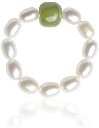 Barocker pärlring elastisk dam elegant flätad anti-stressring naturlig pärlring mode smyckesgåva, sötvattenspärlor, sötvattenspärlor