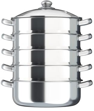 5 Etagen Dampfgarer Manti-Topf Mantowarka Dampfkocher Gardampftopf Edelstahl Glasdeckel Dampfgarer, 30cm