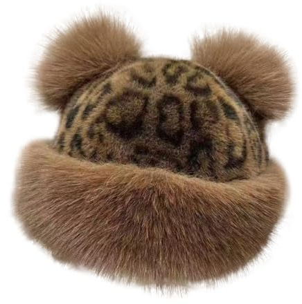 BSYLOO Bonnet d'hiver pour Femme en Fausse Fourrure Fluffy à Imprimé Léopard