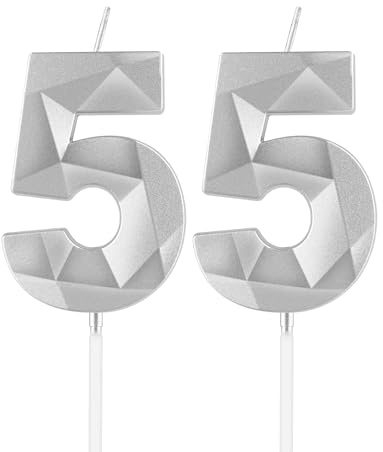 mciskin Silver 55th Birthday Candles, 55th Birthday Decorations for Women Men,3D Number 55 Candles for Cake,Silver Candle Cake Topper Decorations for Birthday Party Weddings Anniversary Supplies