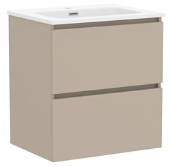 Baikal Mueble de Baño Klay. Mueble MONTADO. 2 Cajones Suspendido con Lavabo. Armario de Baño. Lavabo Ceramico. 60cm Visón.