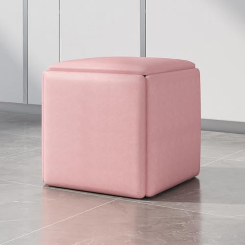 5 i 1 häckande ottomansk kubstol med svängbara hjul, sittkub staplingsbara pallar, teknologiduk fyrkantig ottomansk bänk Rörlig fotpall Klädstol for vardagsrum i sovrummet(Pink,17.7D x 17.7W x 18H)