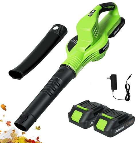 Souffleur de Feuilles sans Fil 21V, Souffleur à Batterie, 2 Batteries 4,0 Ah Incluses, 2 Modes de Vitesse, Vitesse de Soufflage 200 km/h, Souffleur pour Feuilles, Saleté, Neige (Vert)