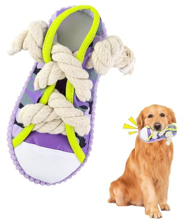 LuckyOpt Juguete para perros Squeaky, juguete interactivo en forma de zapato con squeaker y campana, juguete masticable suave para cachorro para limpiar los dientes reduce el aburrimiento diversión en