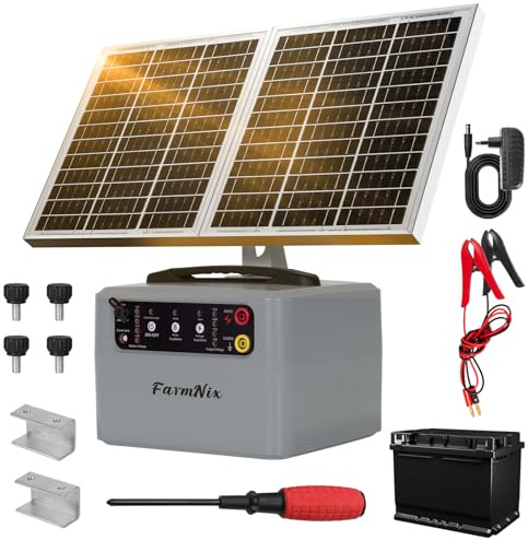 48KM Clôture Électrique Solaire, 0,3 J–1,5 J, 6 KV–12 KV Réglable Électrificateur Clôture Électrique Solaire avec Panneau 15W, Chargeur de Clôture Électrique Solaire pour animaux, Fermes