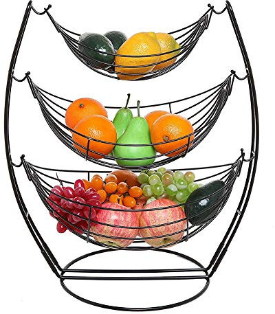 Fiona Obstkorb mit 3 Ebenen, Obstbaum-Schüssel, Chrom, schwingend, Obst-Gemüse-Schüssel-Korb, Aufbewahrungs-Ständer, moderne Küchenarbeitsplatte, Präsentationsständer