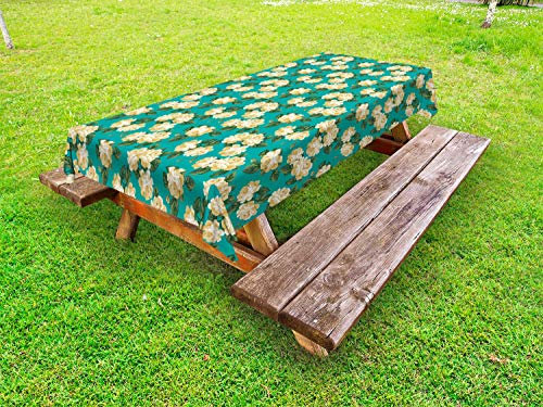 Abakuhaus Gelb und Blau Outdoor-Tischdecke, Englisch Roses, dekorative waschbare Picknick-Tischdecke, 145 x 210 cm, Seafoam Gelb