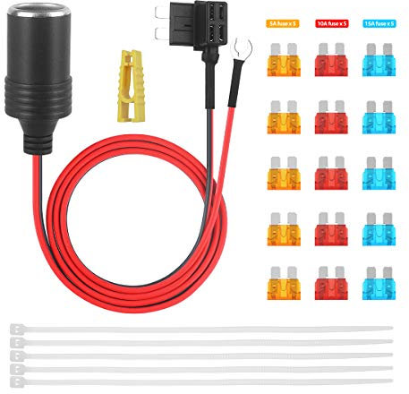 1m Auto Zigarettenanzünder mit Sicherungen Kit Auto Zigarettenanzünder Adapter Add-a-Circuit TAP Adapter Blei 1.0mm Kabel mit 12V Sicherungshalter für ATM APM Blade Sicherungen (Mitte)