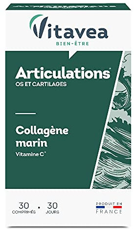 VITAVEA BIEN-ETRE - Complément Alimentaire Articulations - Collagène Marin, Vitamine C - Os et Cartilages - 30 comprimés - Cure de 1 mois - Fabriqué en France
