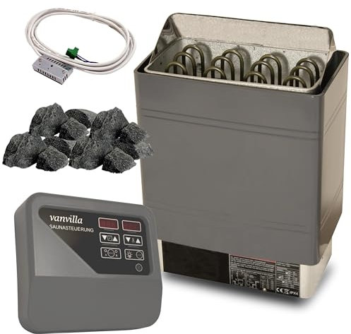 vanvilla Saunaofen 9kw mit externer Steuerung 380V Sauna inkl. Saunasteine für Aufguss Sauna Ofen Heizung Finnische Sauna Fasssauna Gartensauna