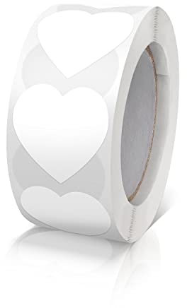 Aufkleber Herz Weiß Selbstklebende Herzform Etiketten Rolle 25mm klein Farbkodierung Heart Sticker für Hochzeiten Scrapbooking Geschenke 500 Stück