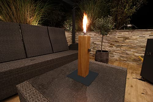 Gartenfackel aus Eiche - Nachfüllbar - Handarbeit - Terrassenfackel / Ölfackel / Balkonfackel inkl. Kindersicherung und Glasfaserdocht (schwarz, 40cm)
