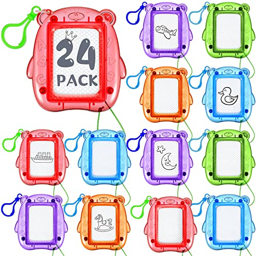 Outus 24 Pcs Mini Magnetic Drawing Boards Doodle Board for Kids Backpack Keychain Clip Drawing Board Erasable Sketch and Painting Pad for Classroom Rewards Party Favors (Bear)