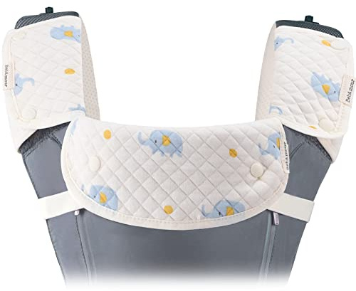 Bebamour Saugnäpfe für Babytragetasche, Zahnenunterlagen, Sabberlätzchen, Baumwolle, Babytrage-Lätzchen, 3 Stück, passend für alle Marken, Babytragetasche, blauer Elefant