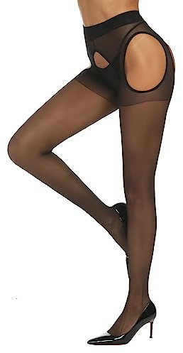 Yilanmy Suspender Tights for Women Garter Belt Tights High Waist Control Top Pantyhose Sheer Thigh High Stockings