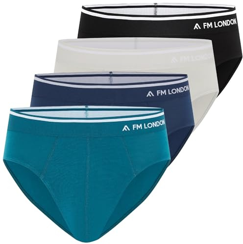 FM London Lot de 4 Slip en bambou pour homme - Slip confortable sans étiquette à la taille - Pantalon extensible sans ouverture sur le devant