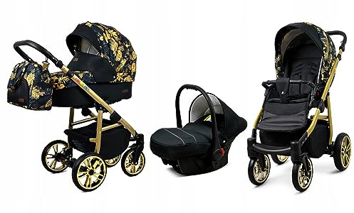 BabyLux® Carrito de Bebé Sistema de Viaje Set 3 en 1 - Color Lux - incl. Capazo, Silla de Paseo, Silla Coche - Cochecito - con Bolso cambiador, Cubierta para la lluvia, Mosquitera etc.