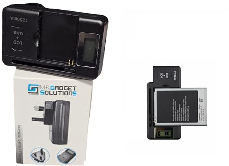 Mr. Gadget's Solutions Cargador de batería externo universal con puerto USB y pantalla LCD para baterías de teléfono móvil y cámara